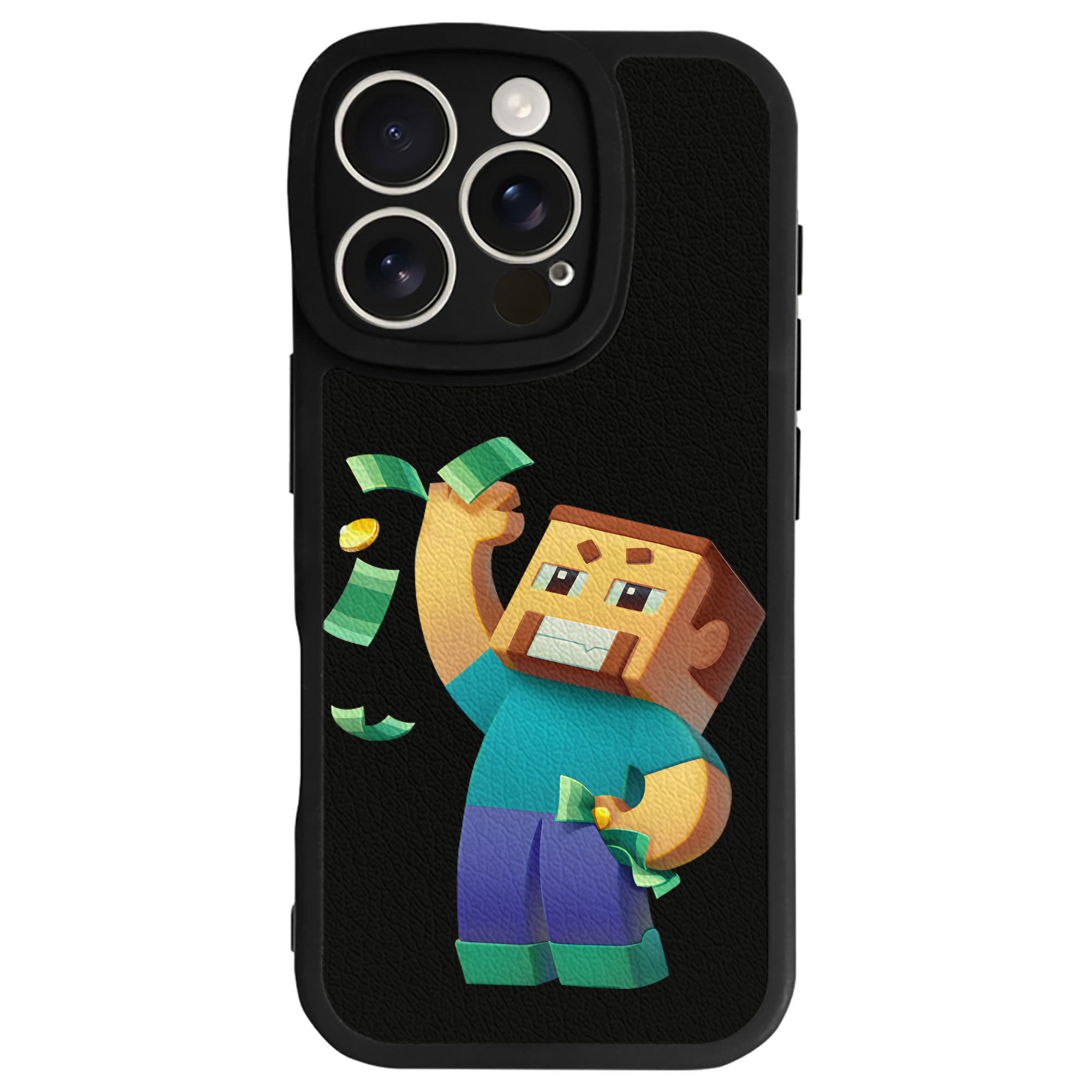 （画像用） マインクラフト ブロックの世界 Minecraft MC Block world 【iPhone 16シリーズ対応】シリコンスマホケース（レザー調） 材質：シリコン